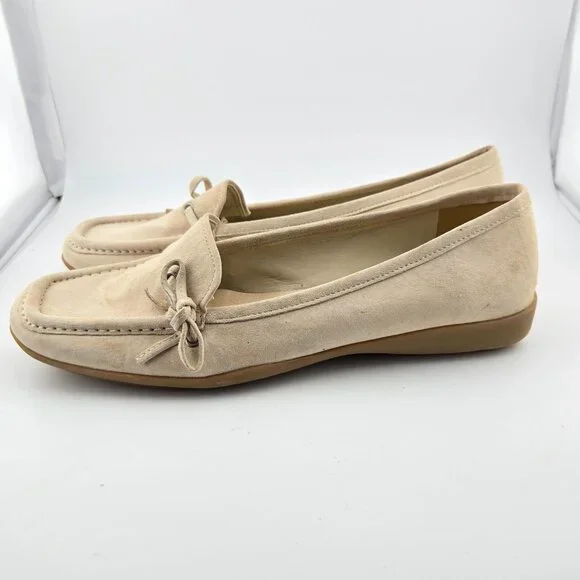 Enzo Angiolini Beige Suede Loafers | Women’s Moccasin Flats | Slip-On with Bow - Picture 5 of 10